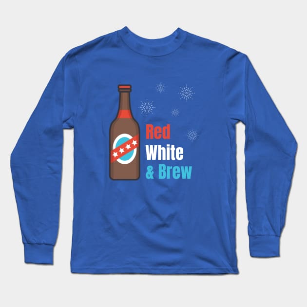 Red White and Brew 4th of July Long Sleeve T-Shirt by Craftee Designs